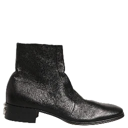 Black Leather Logo Short Ankle Boots Shoes
