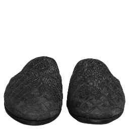 Black Floral Brocade Slides Slippers Shoes