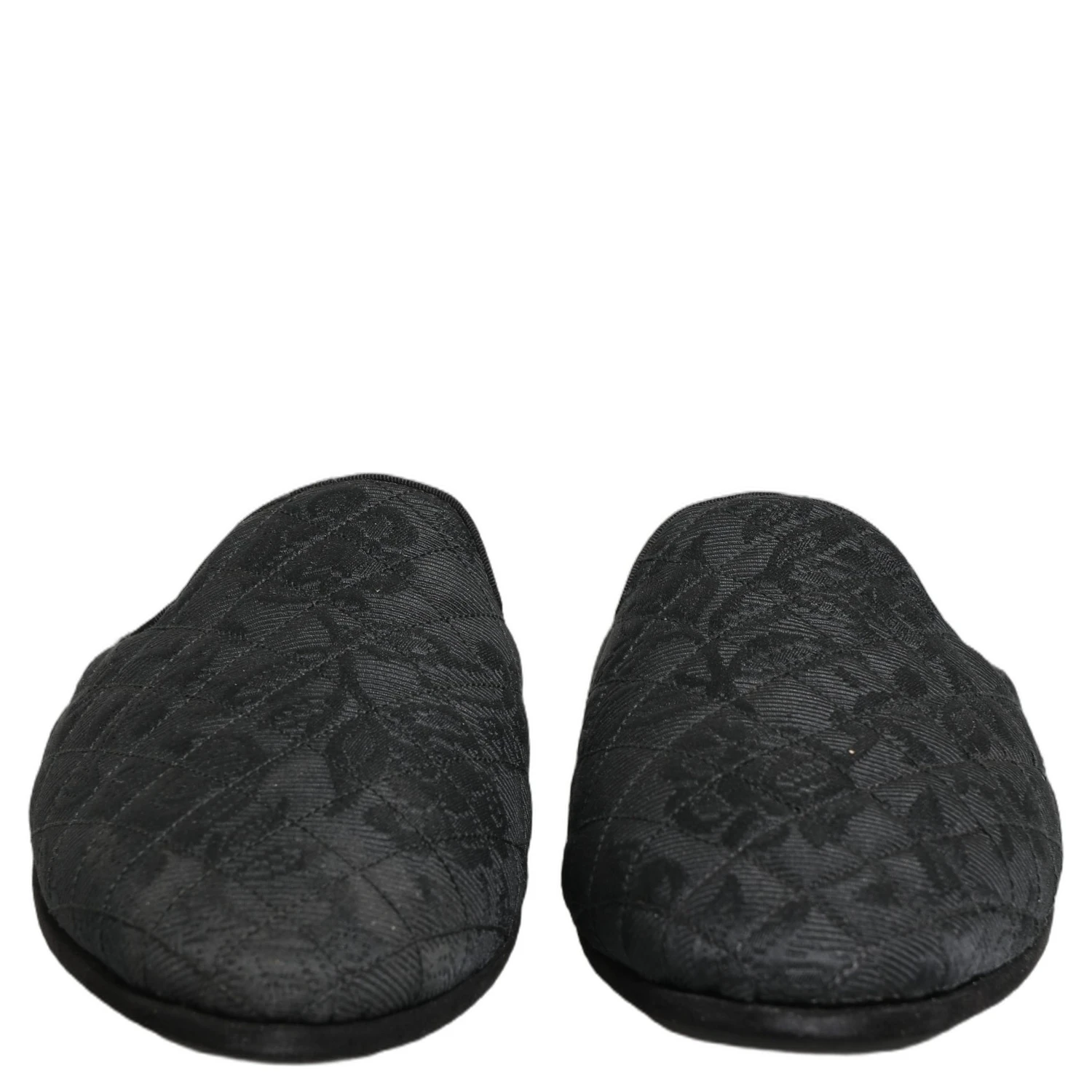 Black Floral Brocade Slides Slippers Shoes