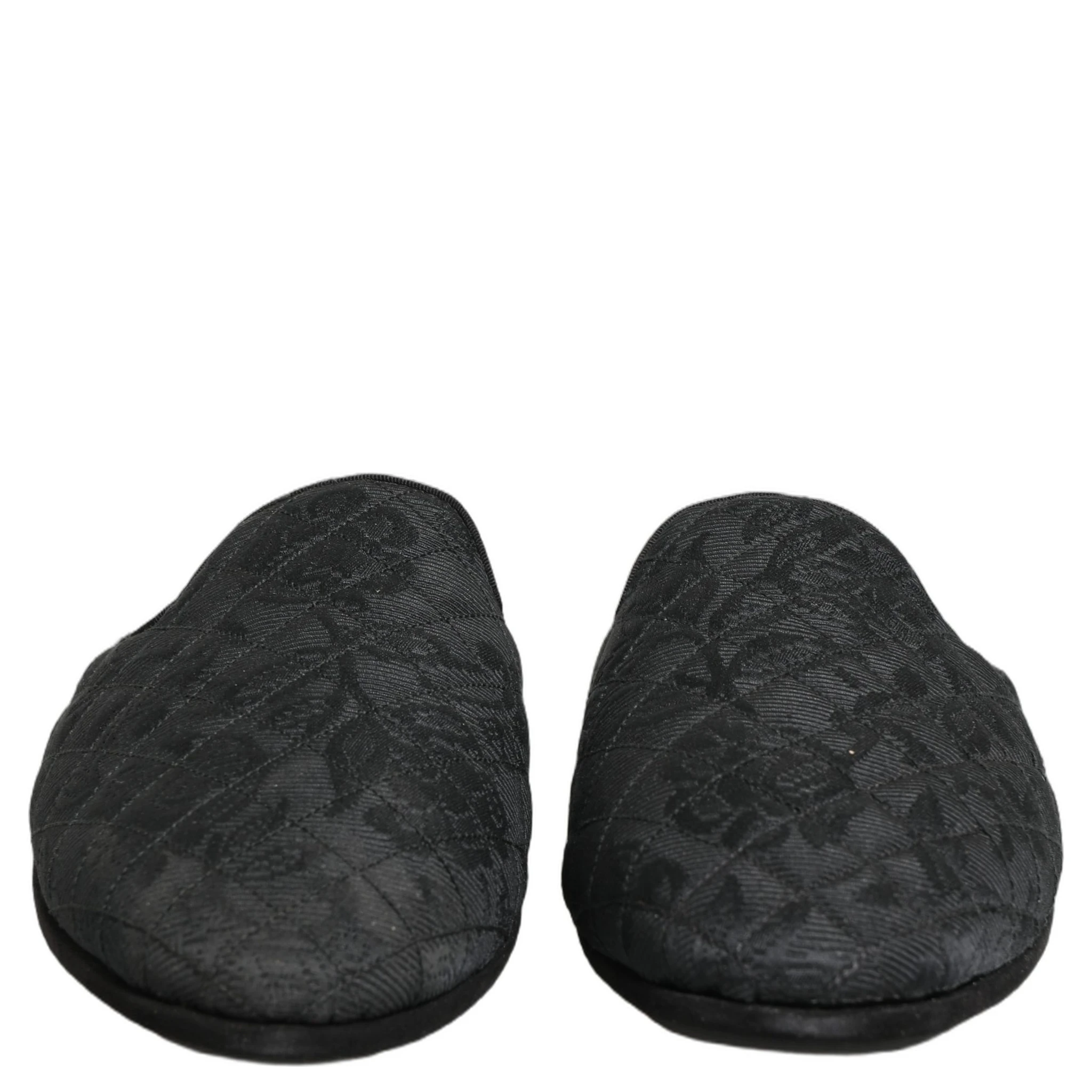 Black Floral Brocade Slides Slippers Shoes