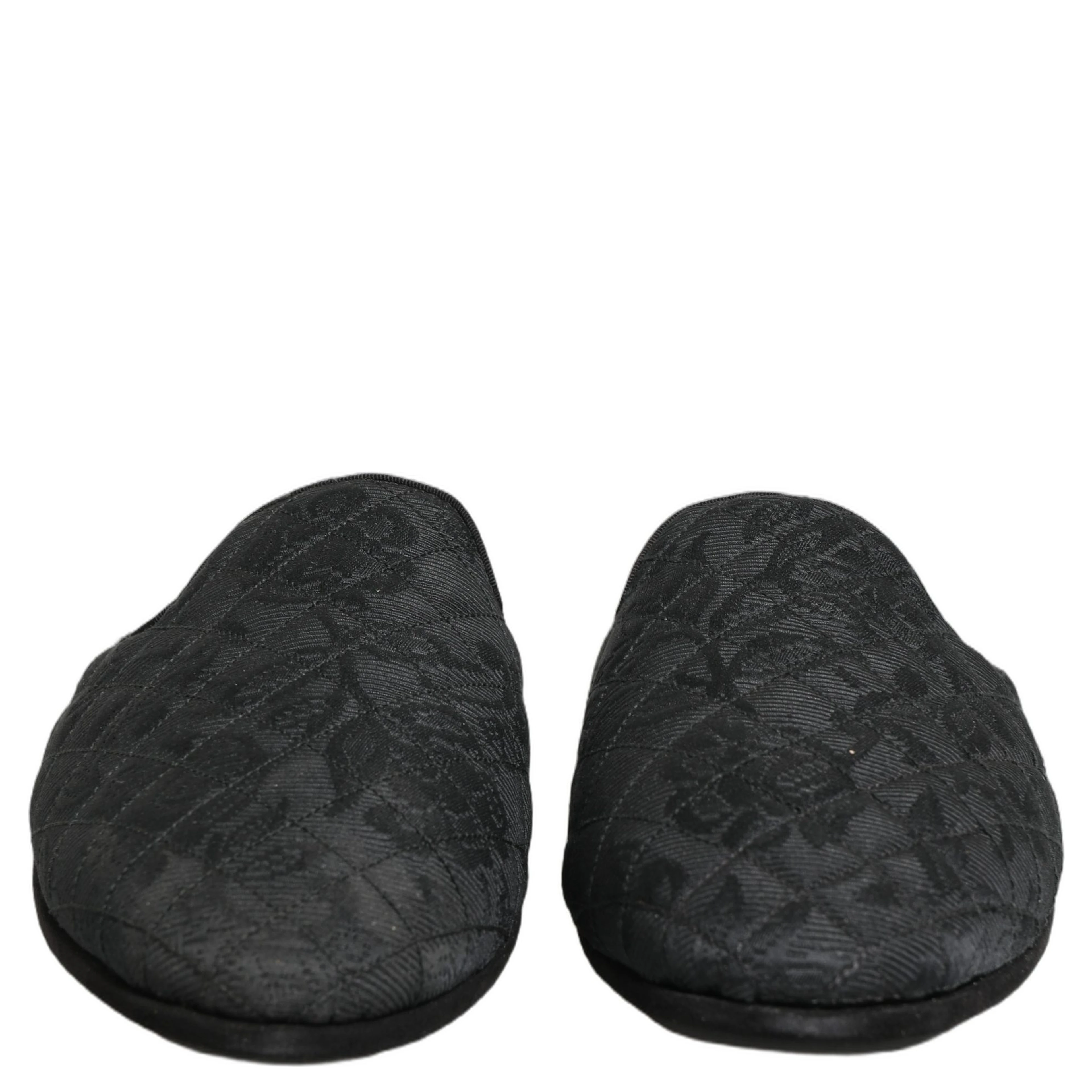 Black Floral Brocade Slides Slippers Shoes