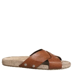 Brown Calf Leather Slides Sandals Shoes