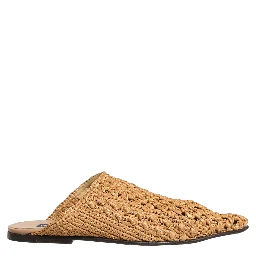 Beige Woven Straw Slides Sandals Flats Shoes