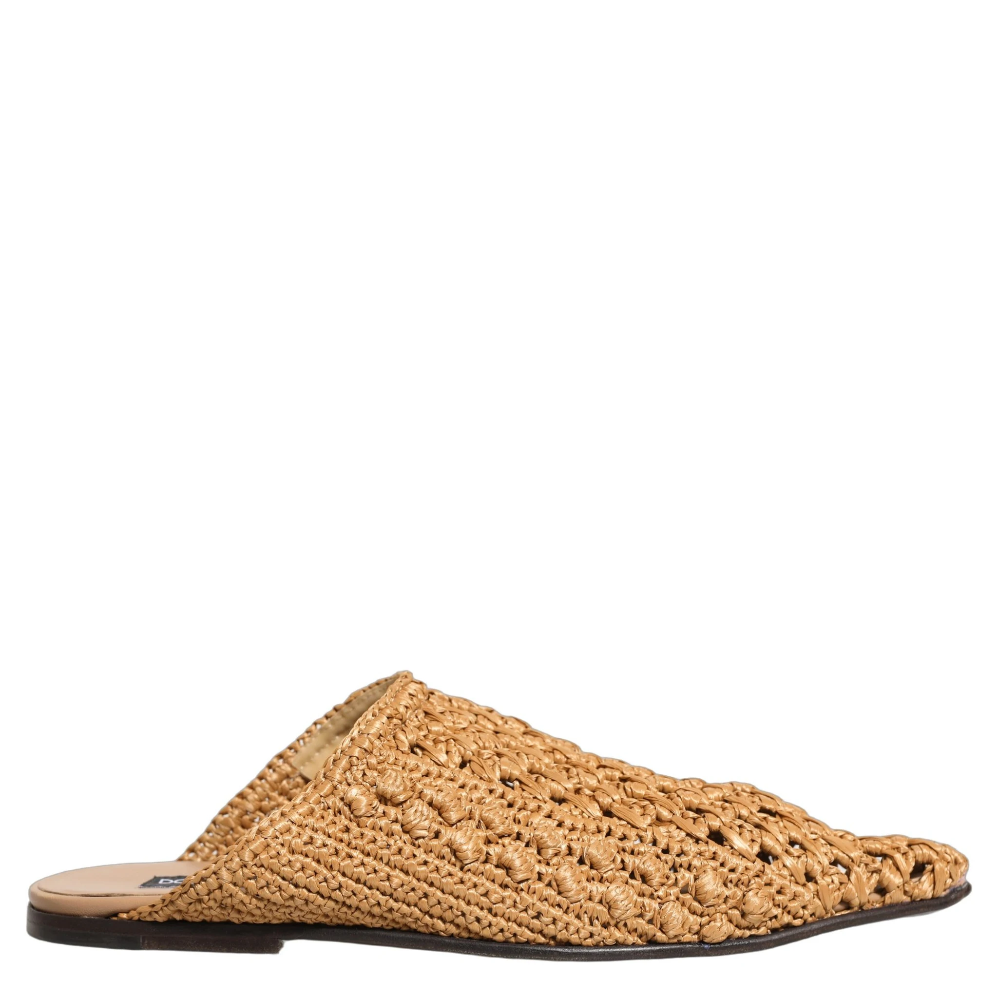 Beige Woven Straw Slides Sandals Flats Shoes