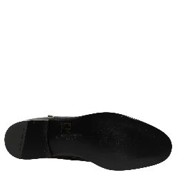 Black Leather Logo Buckle Mid Calf Boots Shoes