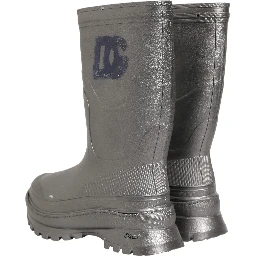 Metallic Silver Pull On Rain Boots Men Shoes