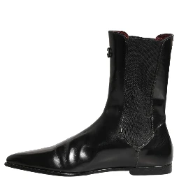 Black Leather Chelsea Mid Calf Boots Shoes