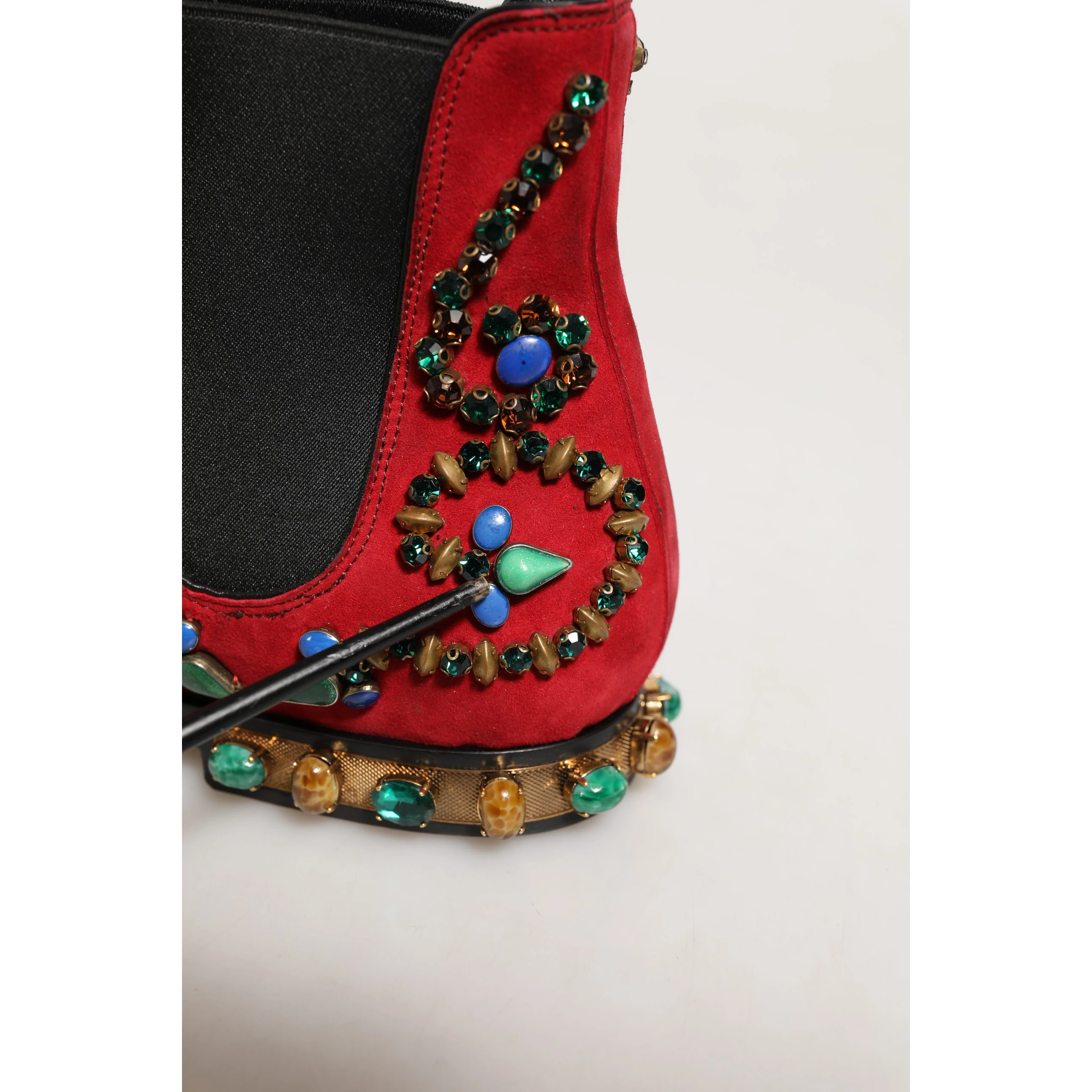 Red Embellished Chelsea Ankle Boots Shoes