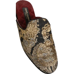 Black Floral Jacquard Flats Sandals Men Shoes