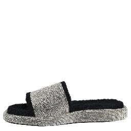 Black Crystal Embellished Platform Men Slides Shoes