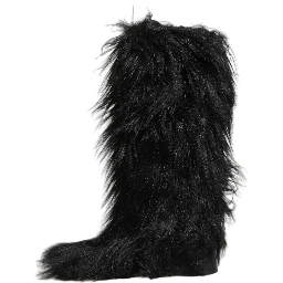 Black Faux Fur Mid Calf Winter Boots Shoes