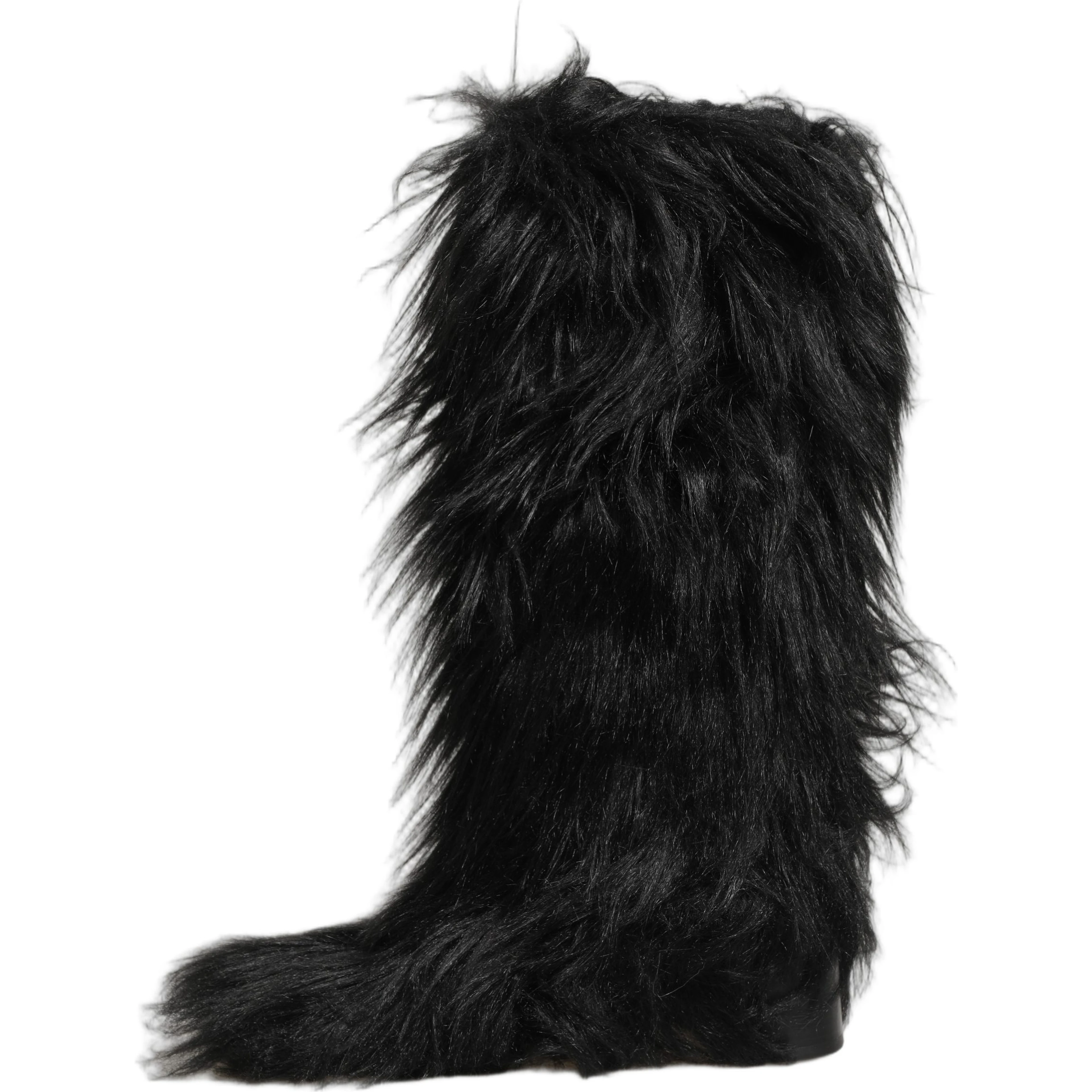 Black Faux Fur Mid Calf Winter Boots Shoes