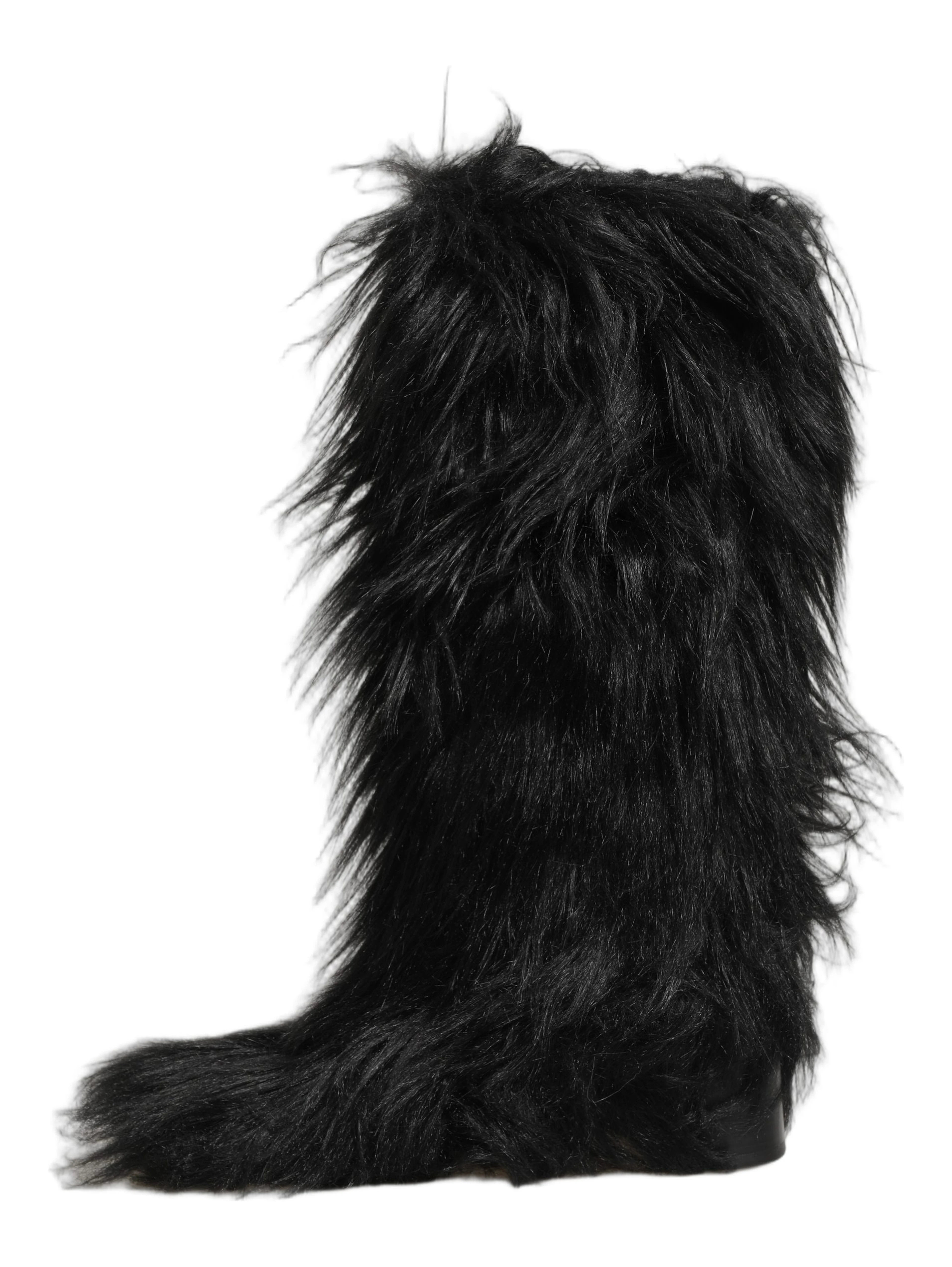 Black Faux Fur Mid Calf Winter Boots Shoes