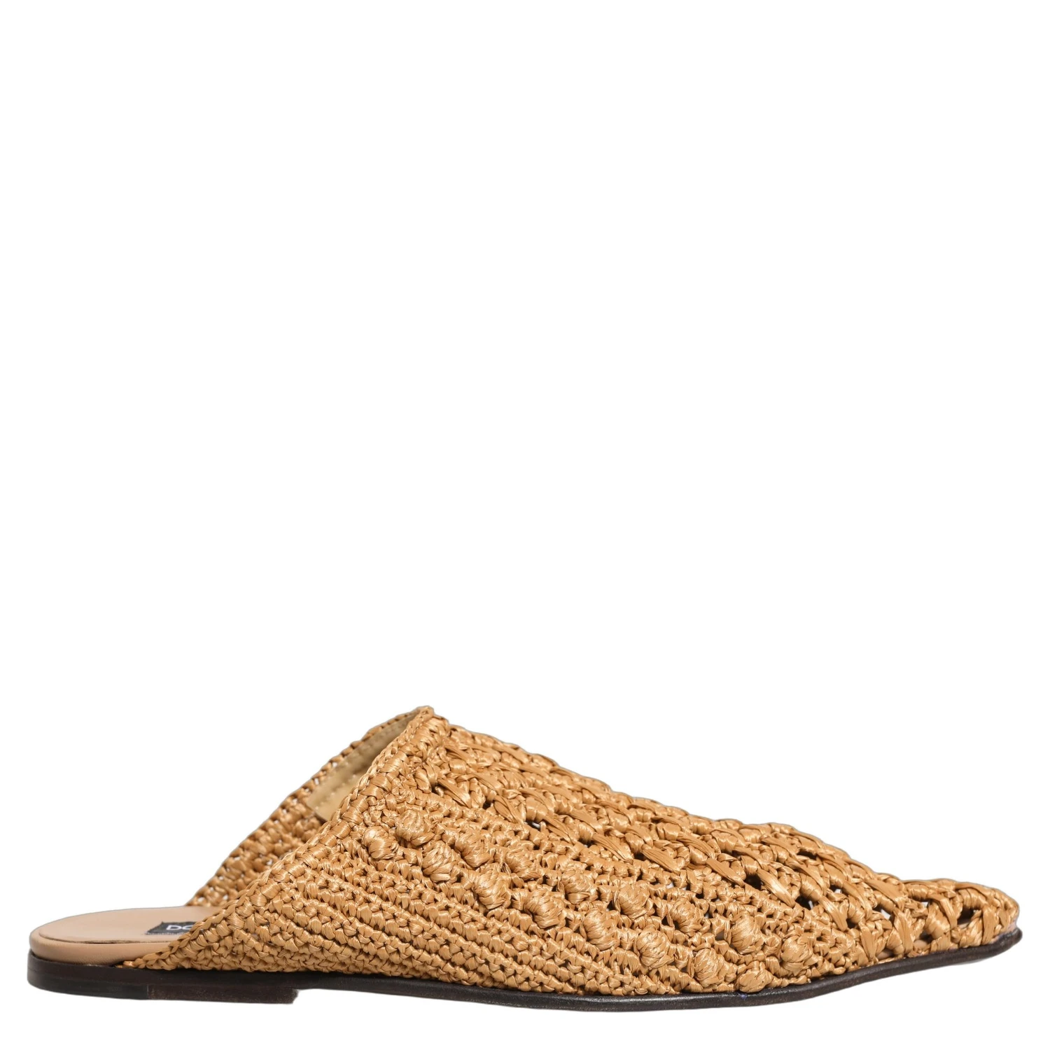 Beige Woven Straw Slides Sandals Flats Shoes