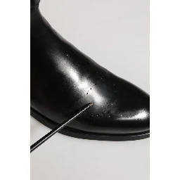 Black Leather Logo Buckle Mid Calf Boots Shoes