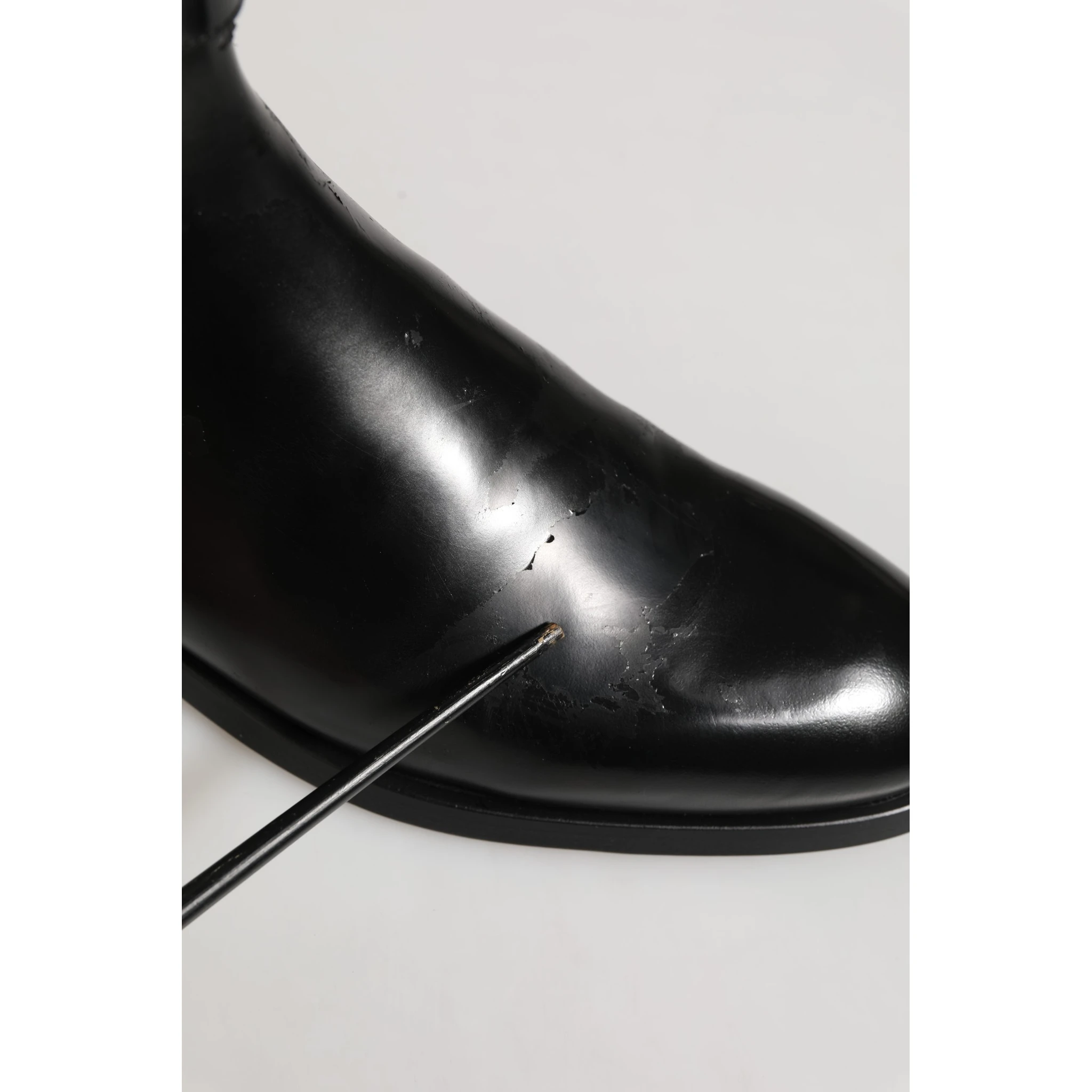 Black Leather Logo Buckle Mid Calf Boots Shoes