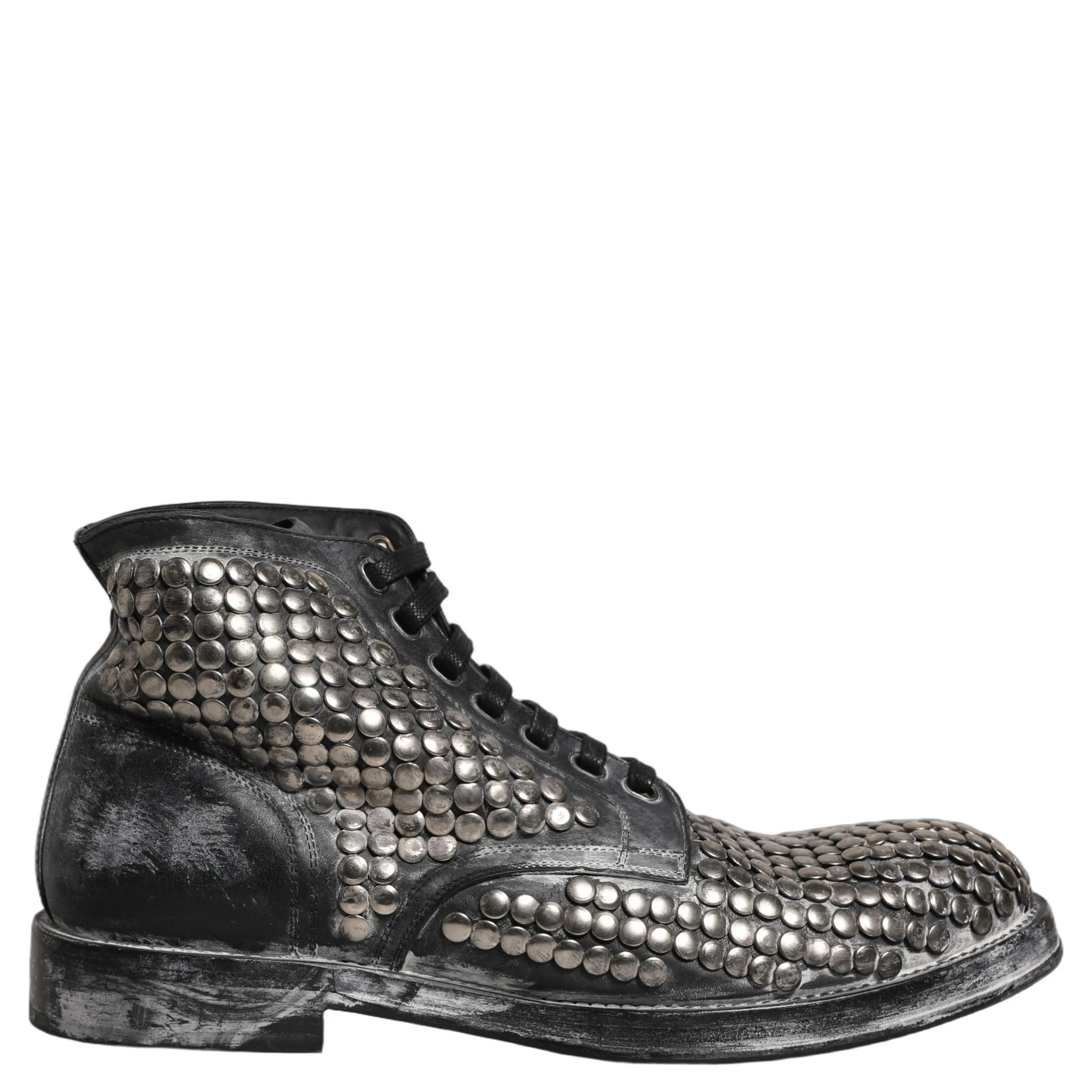Black Leather Runway Studs Ankle Boots Shoes