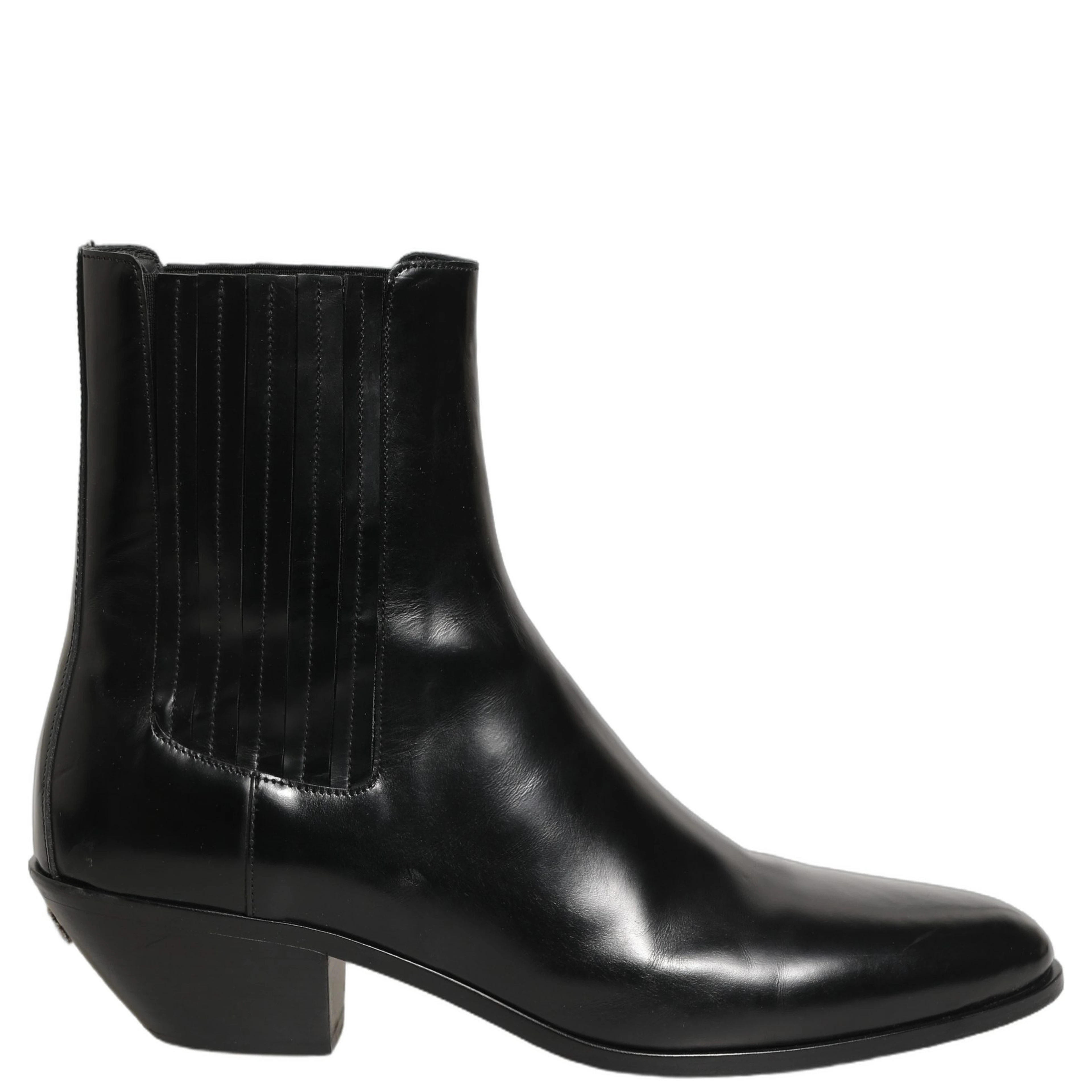 Black Leather Chelsea Mid Calf Boots Shoes