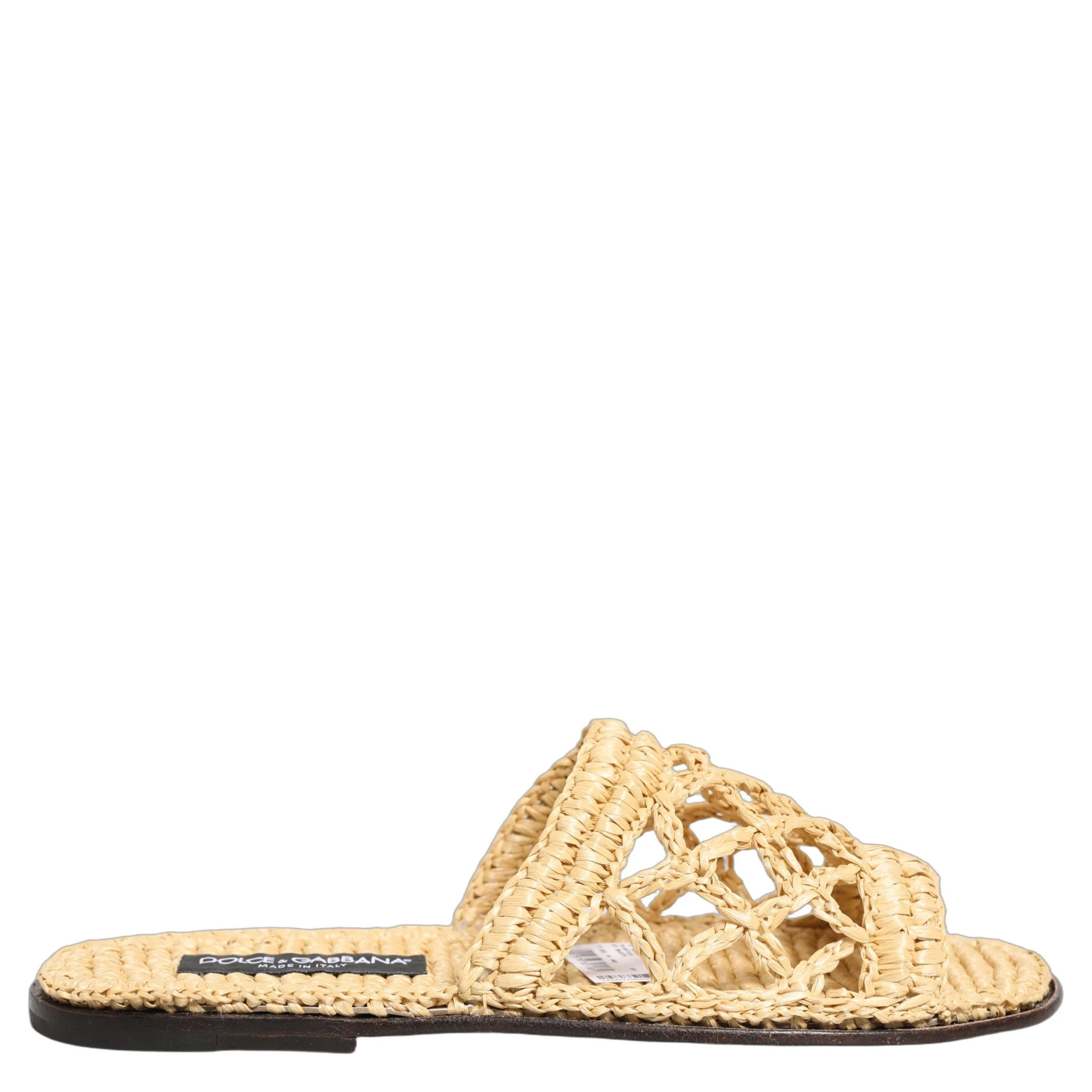 Beige Straw Raffia Slides Sandals Flats Shoes