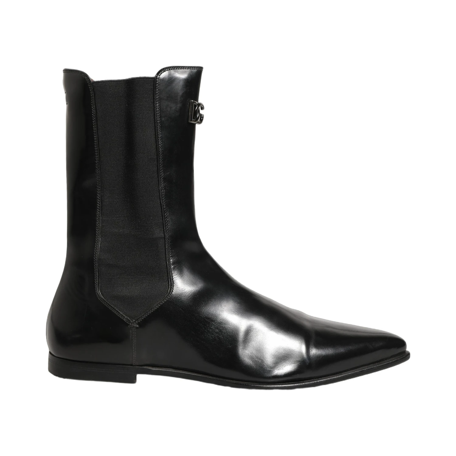 Black Leather Chelsea Mid Calf Boots Shoes
