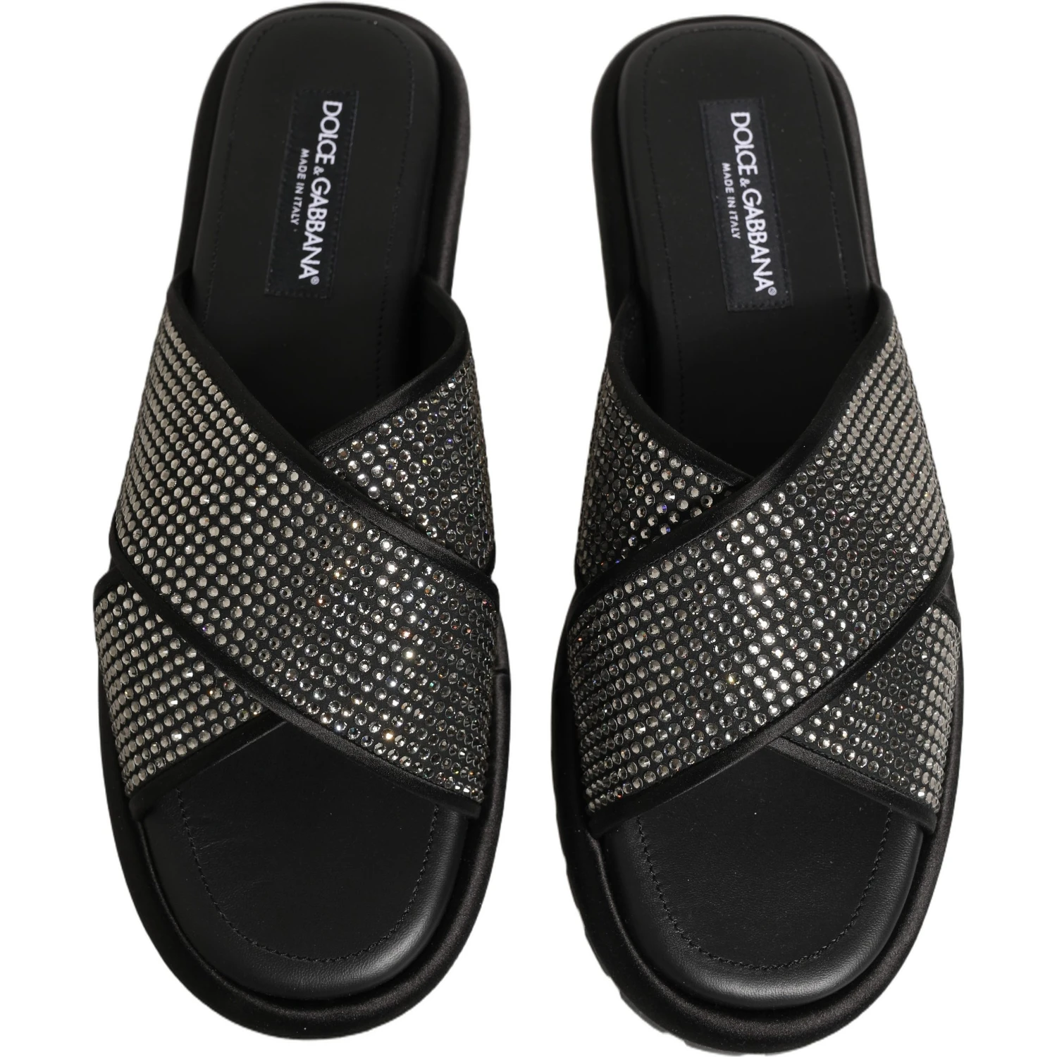 Black Strass Criss Cross Slide Sandals Shoes