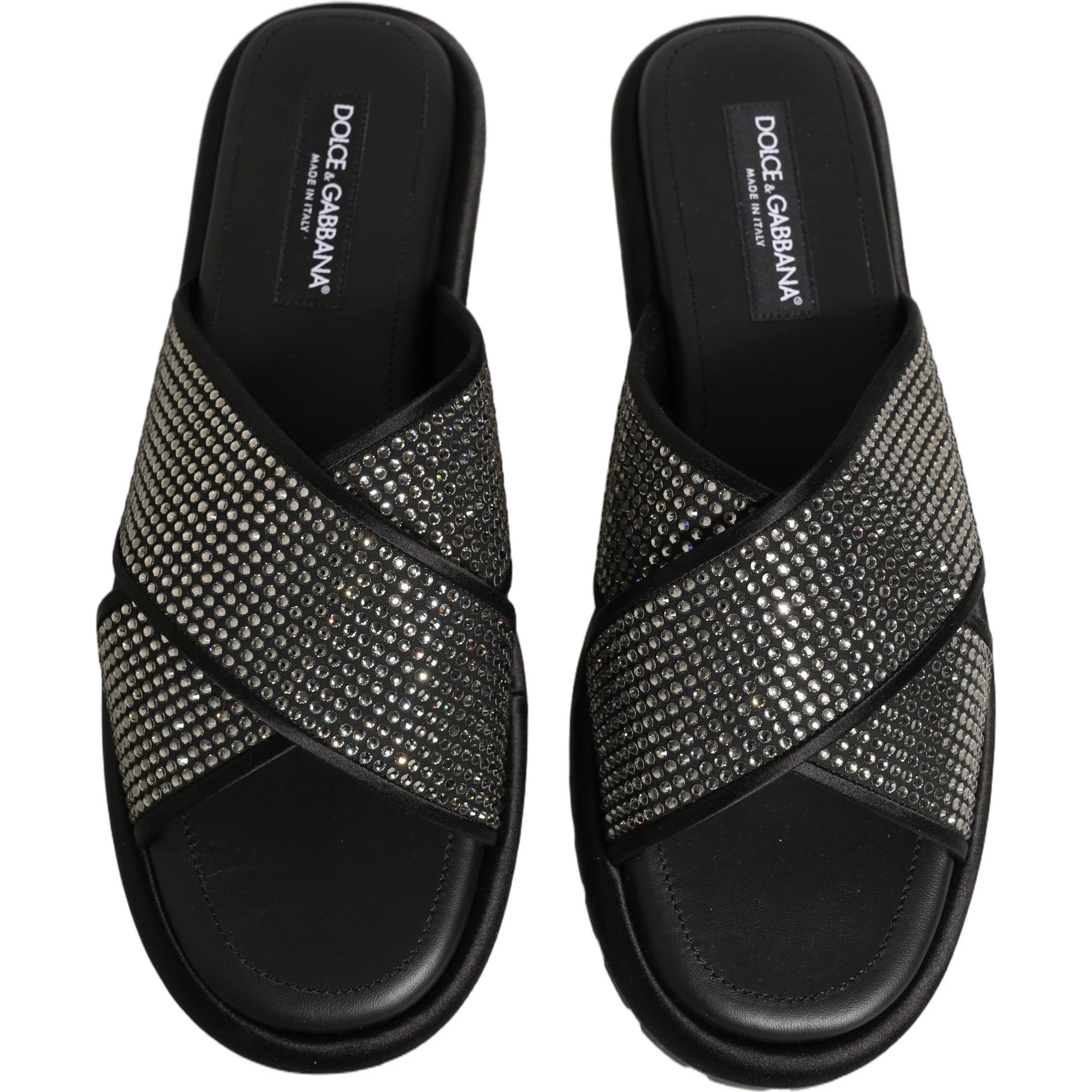 Black Strass Criss Cross Slide Sandals Shoes