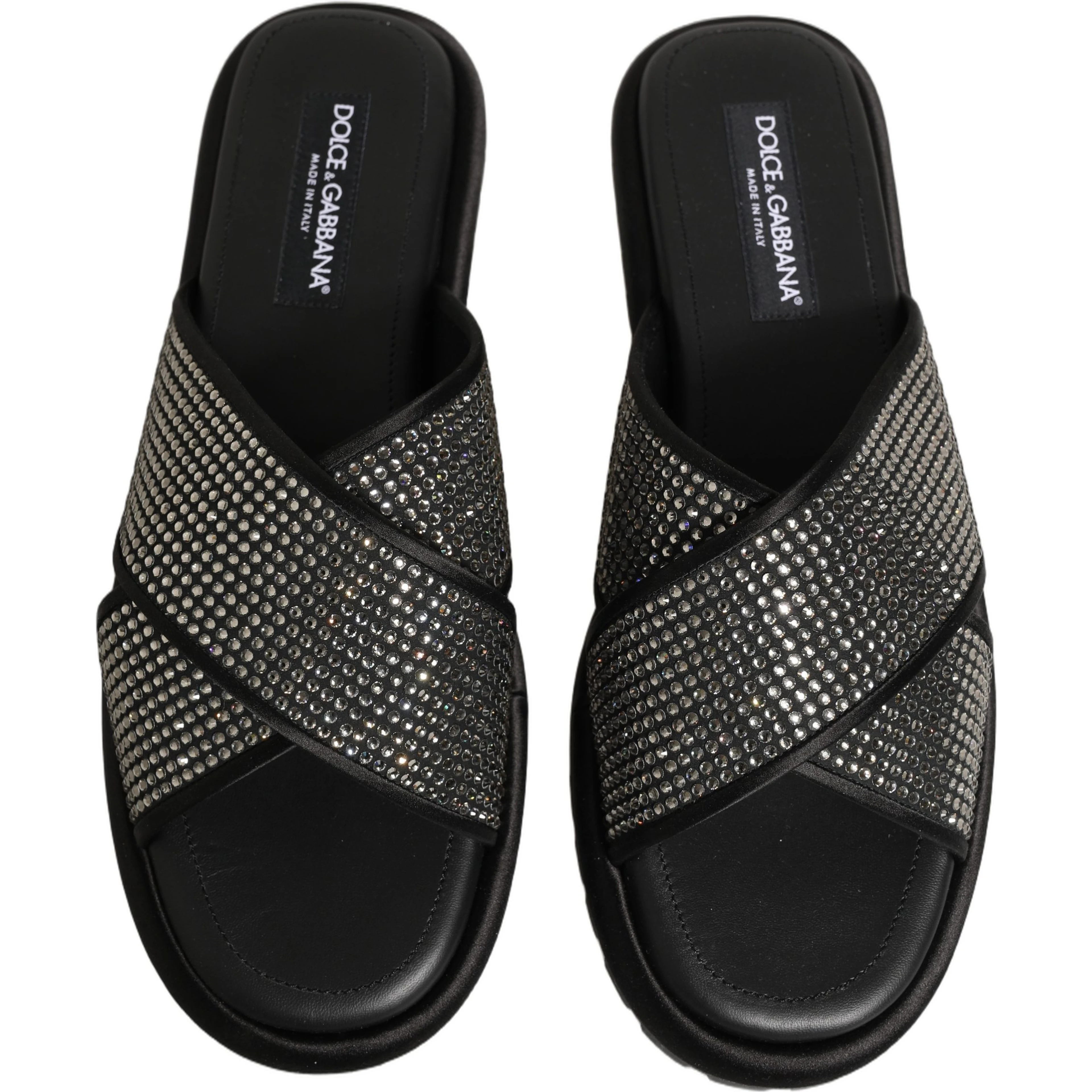 Black Strass Criss Cross Slide Sandals Shoes