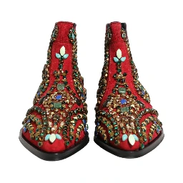 Red Embellished Chelsea Ankle Boots Shoes