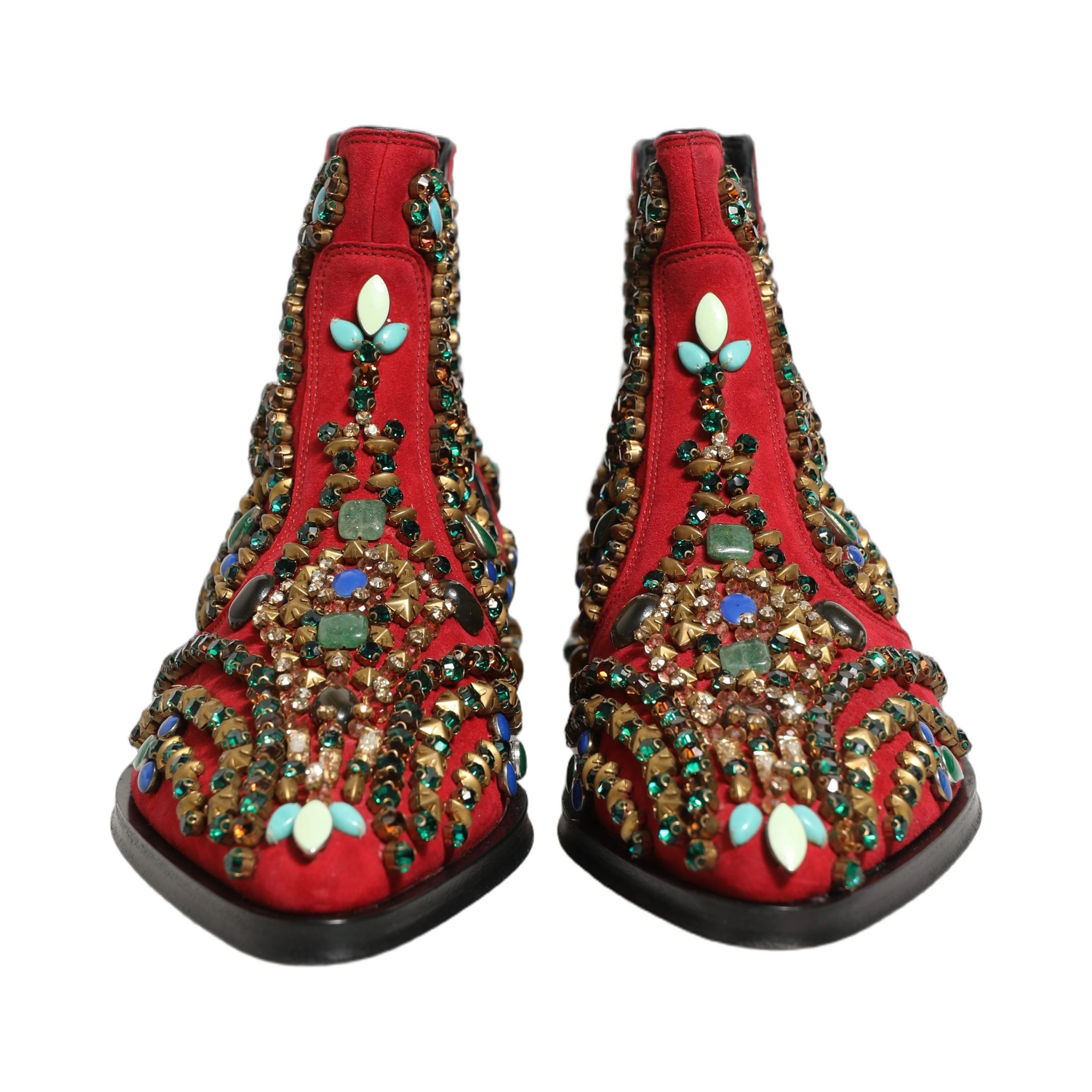 Red Embellished Chelsea Ankle Boots Shoes