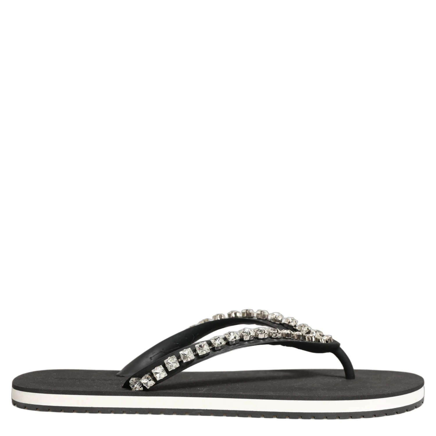 Black Embellished Rubber Flip Flops Men Shoes
