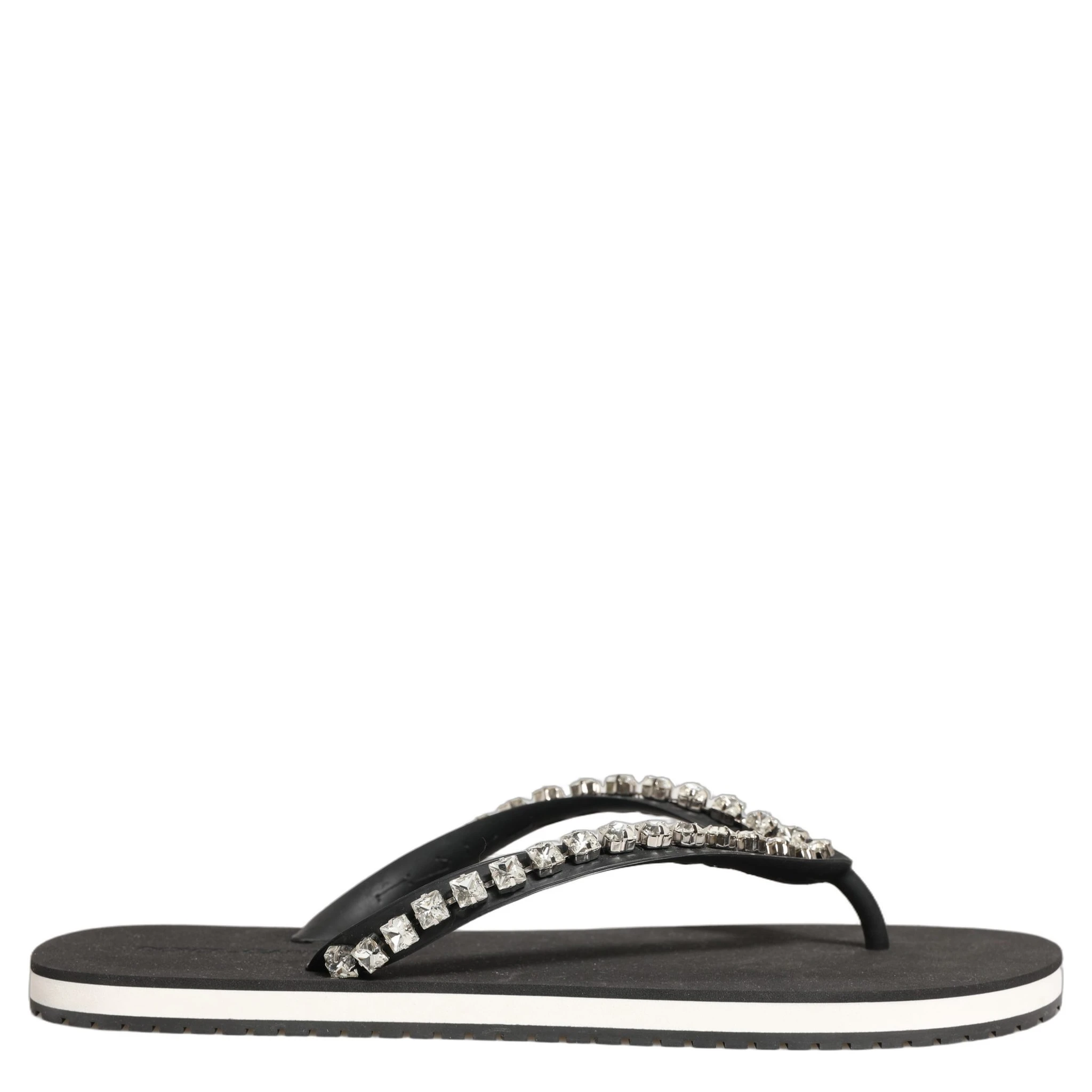 Black Embellished Rubber Flip Flops Men Shoes