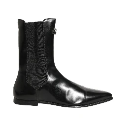 Black Leather Chelsea Mid Calf Boots Shoes