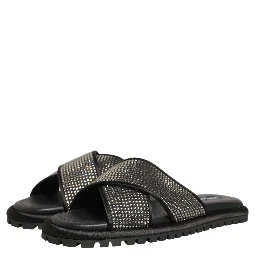 Black Strass Criss Cross Slide Sandals Shoes