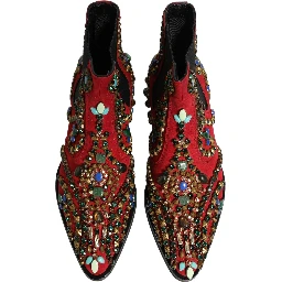 Red Embellished Chelsea Ankle Boots Shoes