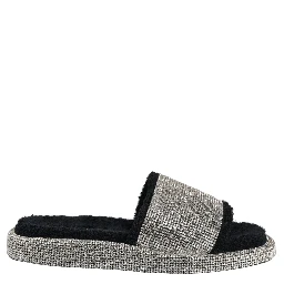 Black Crystal Embellished Platform Men Slides Shoes