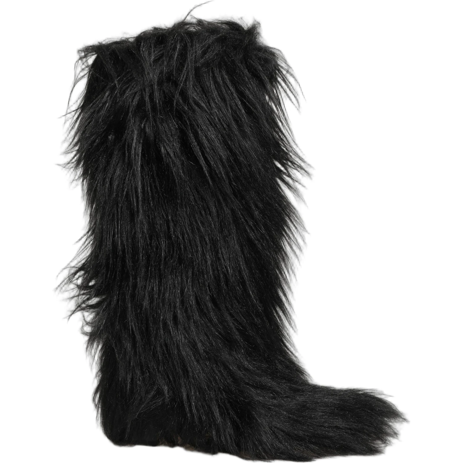 Black Faux Fur Mid Calf Winter Boots Shoes