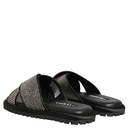 Black Strass Criss Cross Slide Sandals Shoes