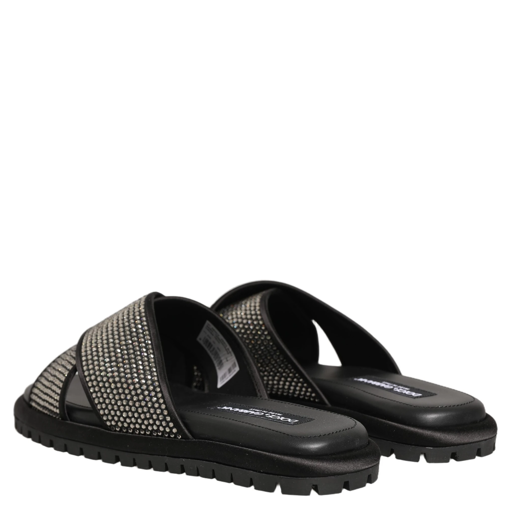 Black Strass Criss Cross Slide Sandals Shoes