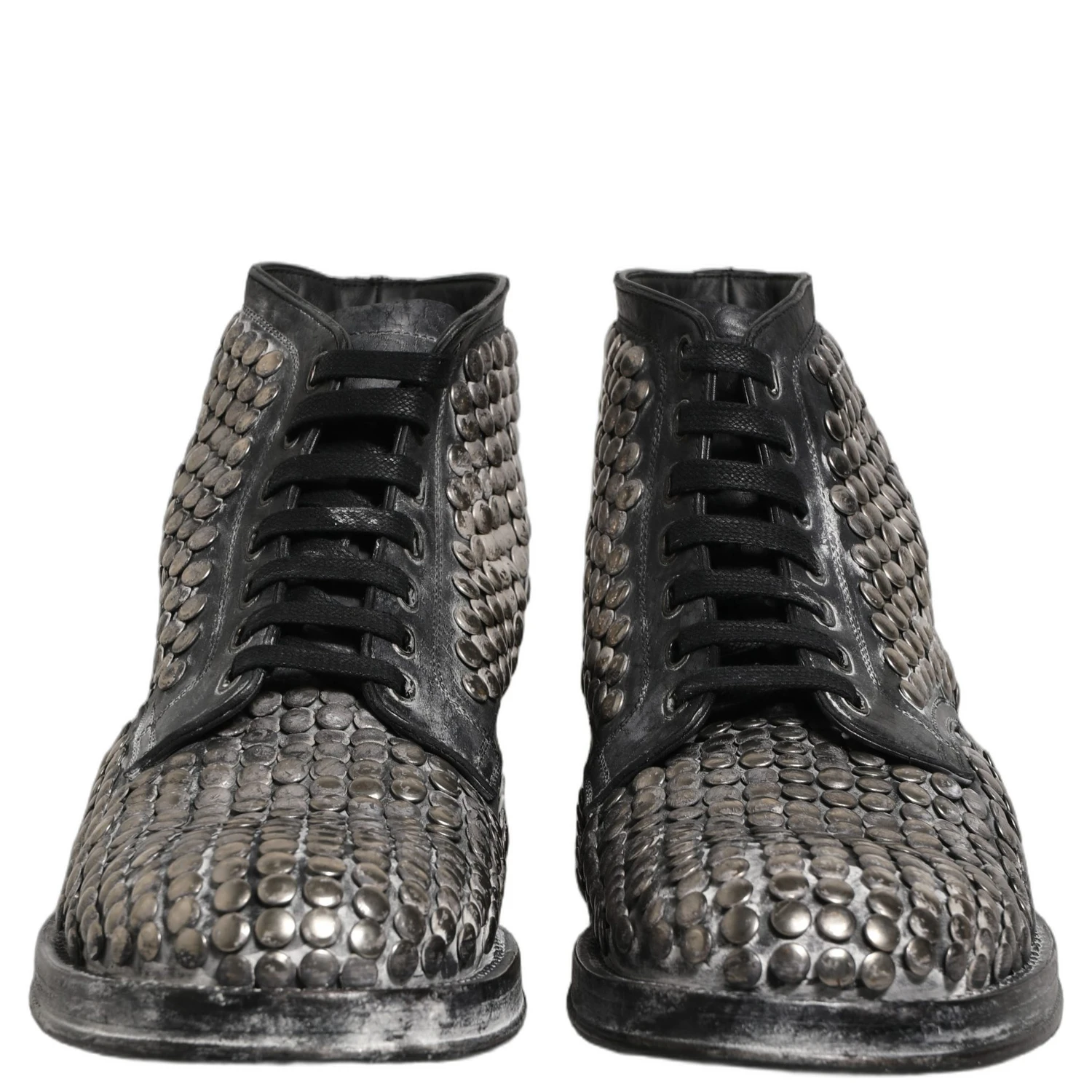 Black Leather Runway Studs Ankle Boots Shoes
