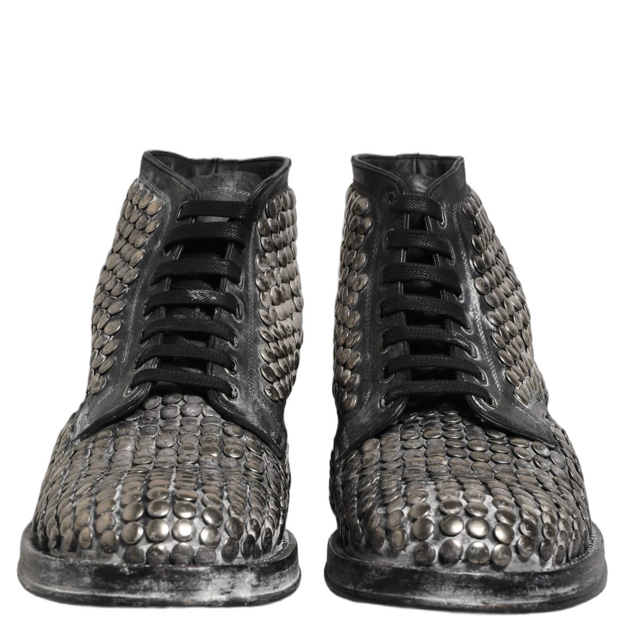 Black Leather Runway Studs Ankle Boots Shoes