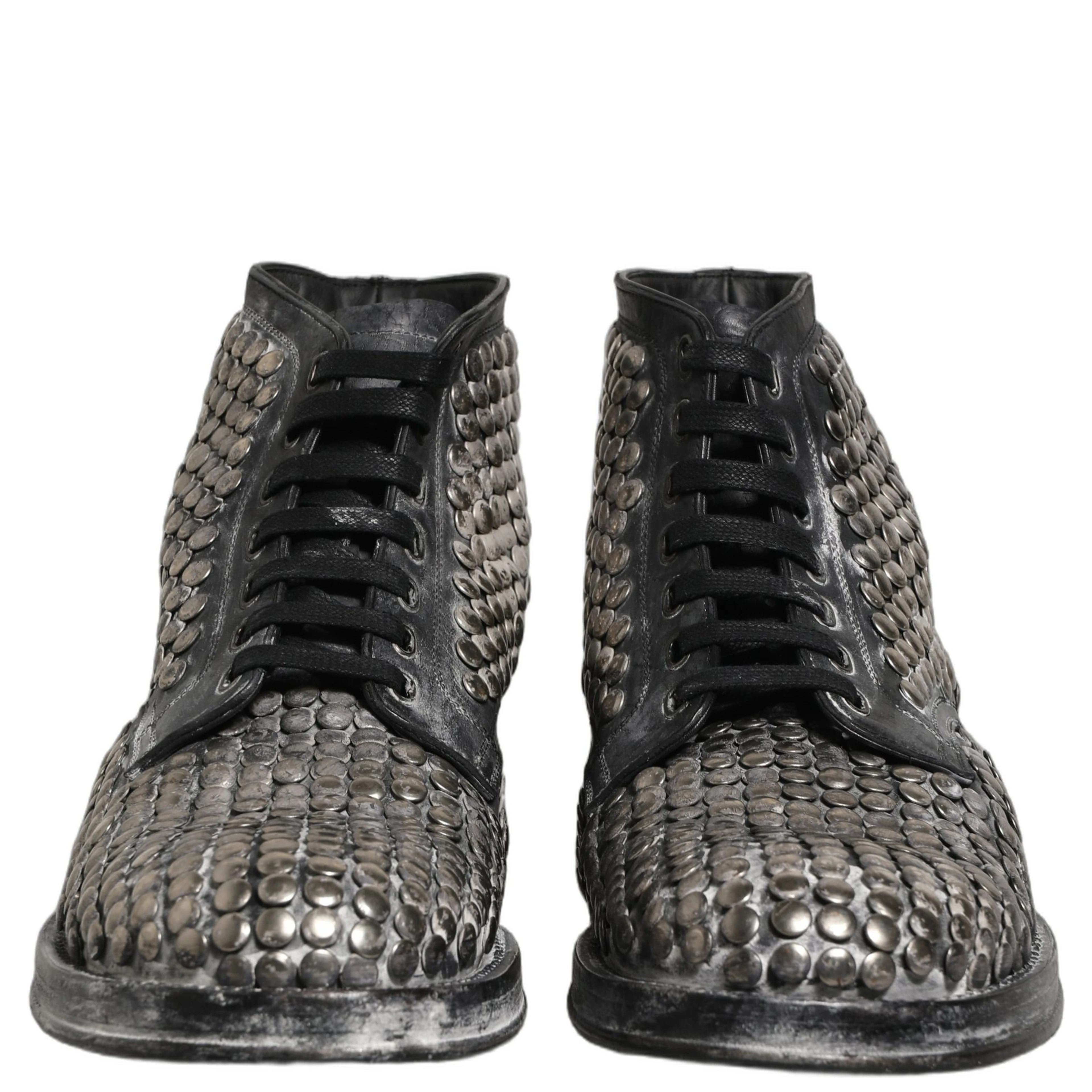 Black Leather Runway Studs Ankle Boots Shoes