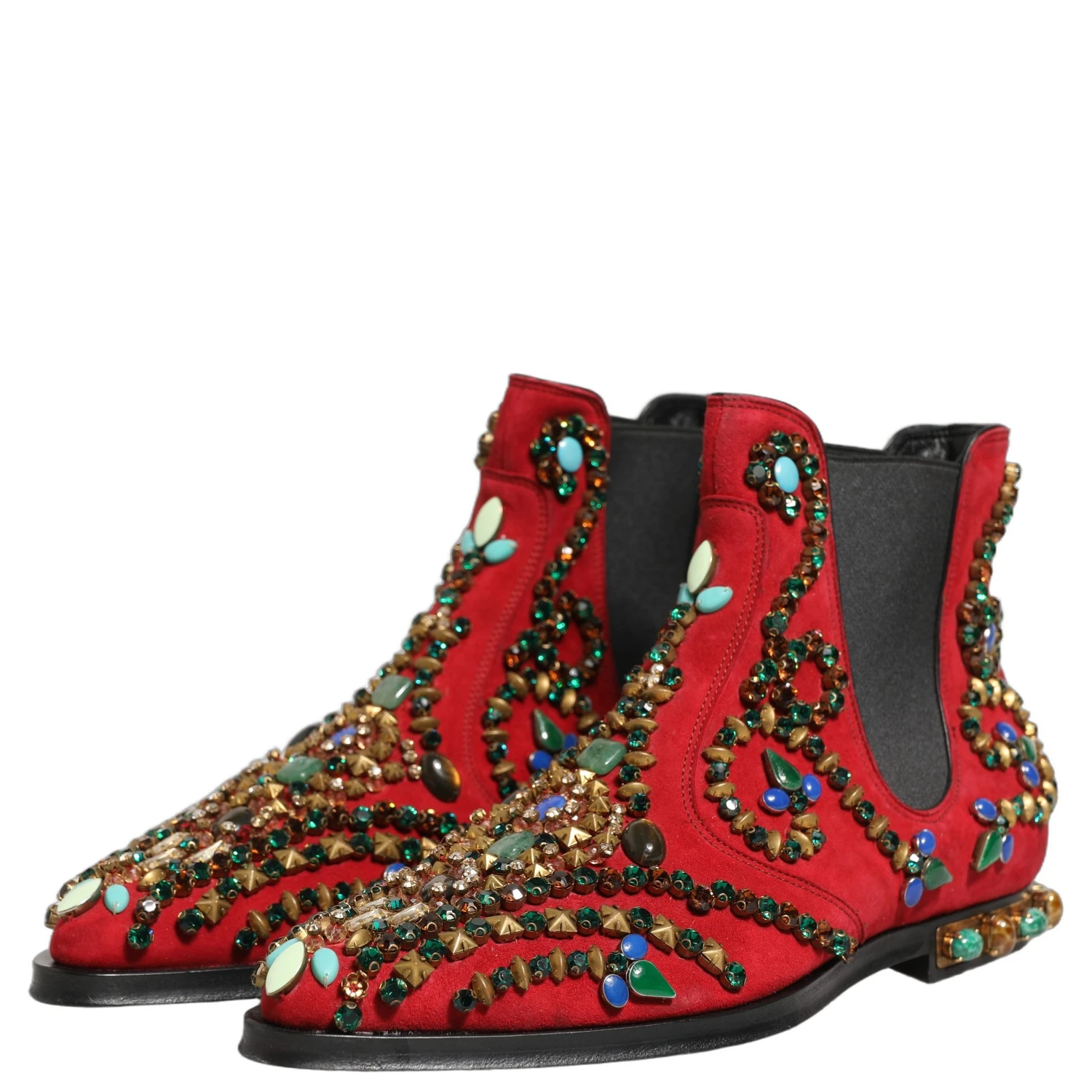 Red Embellished Chelsea Ankle Boots Shoes