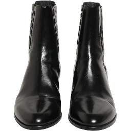 Black Leather Chelsea Mid Calf Boots Shoes