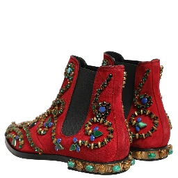 Red Embellished Chelsea Ankle Boots Shoes