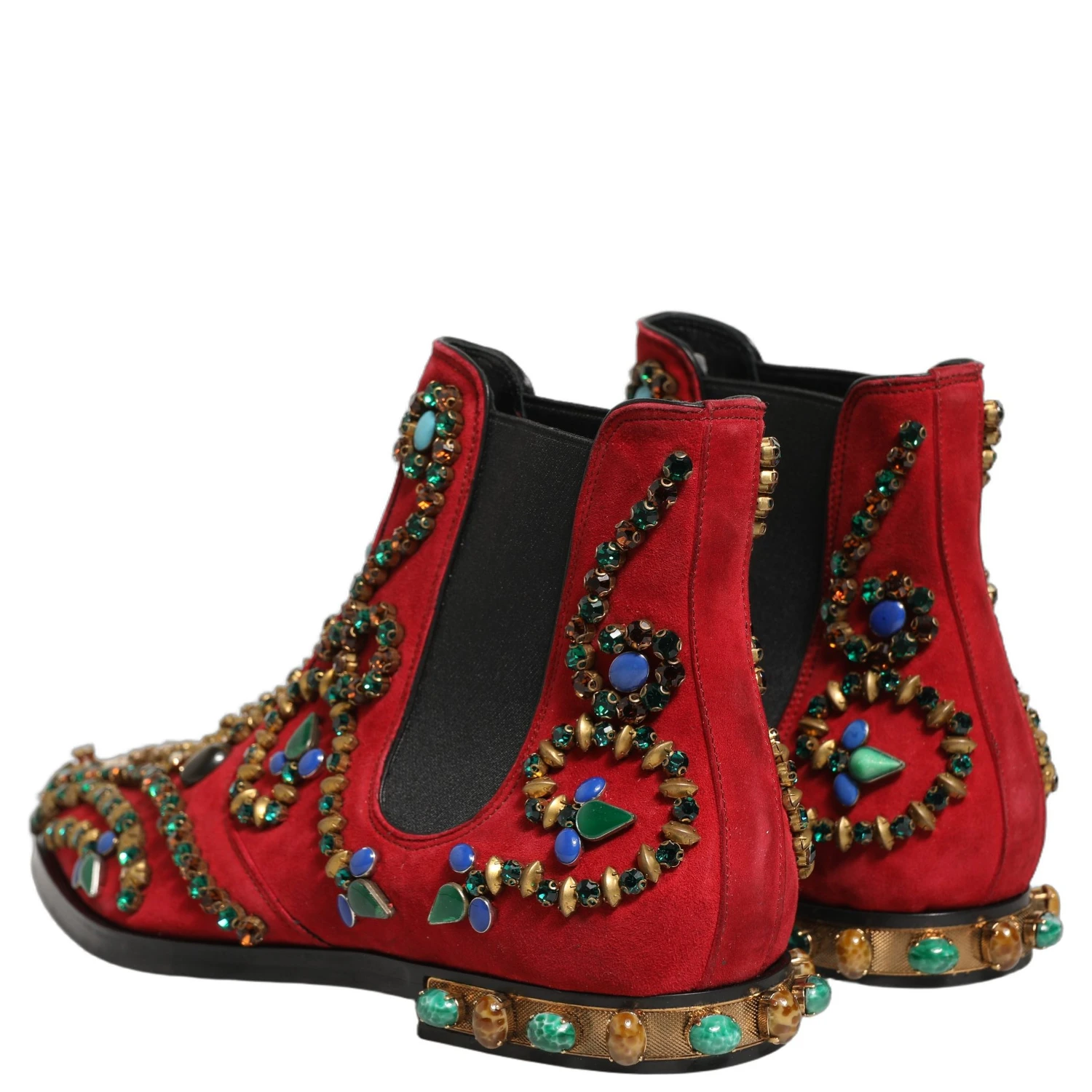 Red Embellished Chelsea Ankle Boots Shoes
