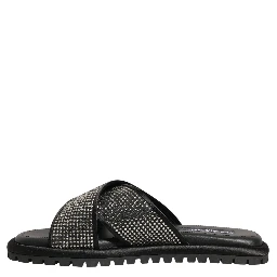 Black Strass Criss Cross Slide Sandals Shoes