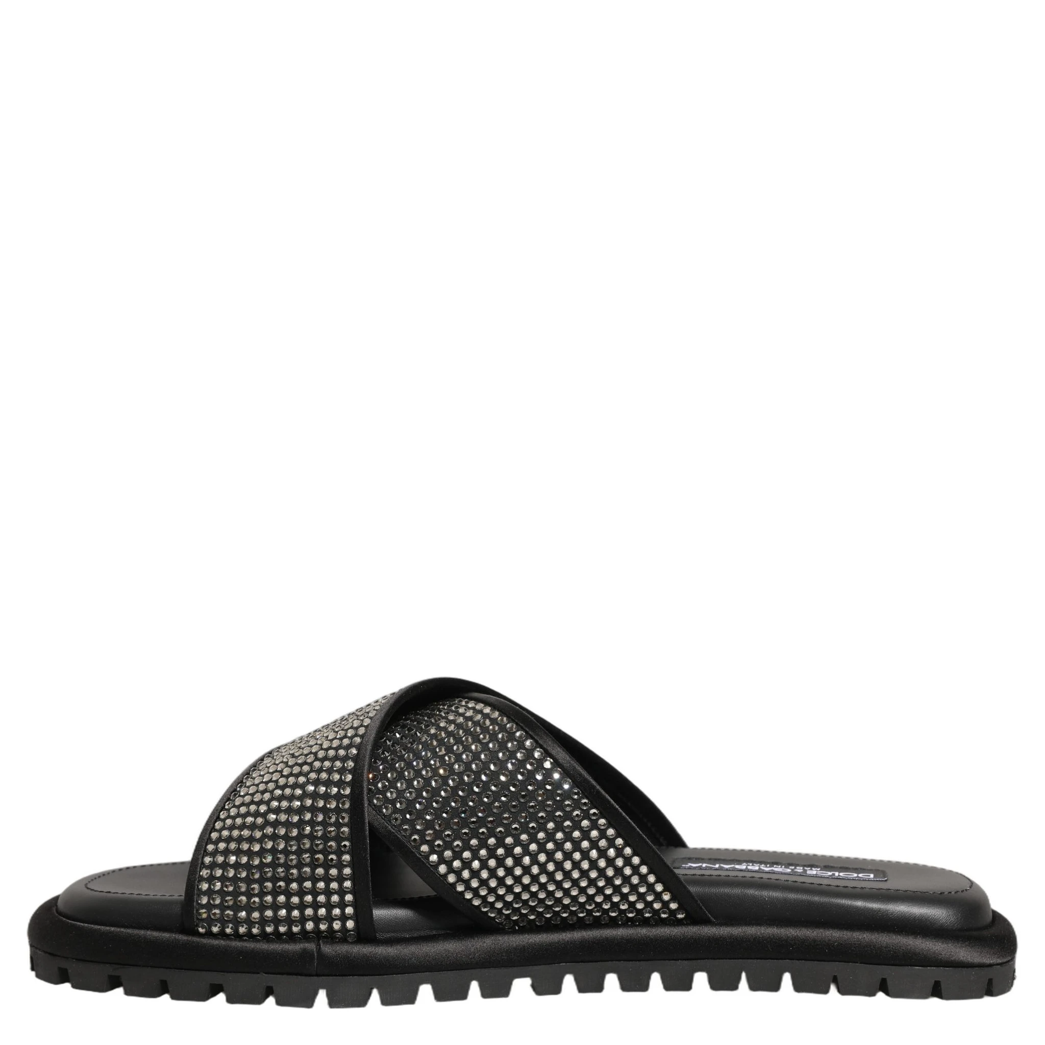 Black Strass Criss Cross Slide Sandals Shoes