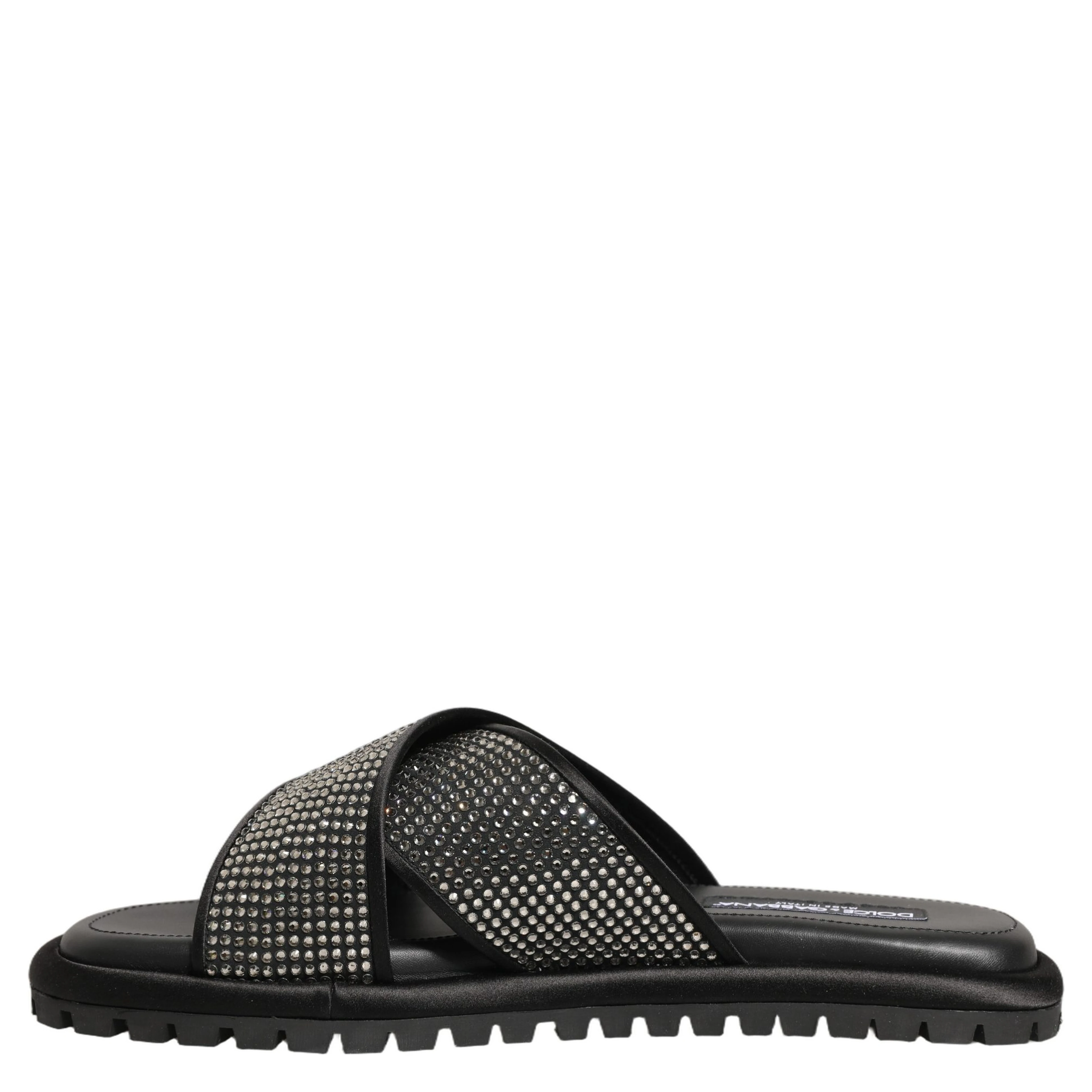 Black Strass Criss Cross Slide Sandals Shoes