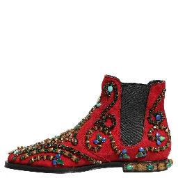 Red Embellished Chelsea Ankle Boots Shoes