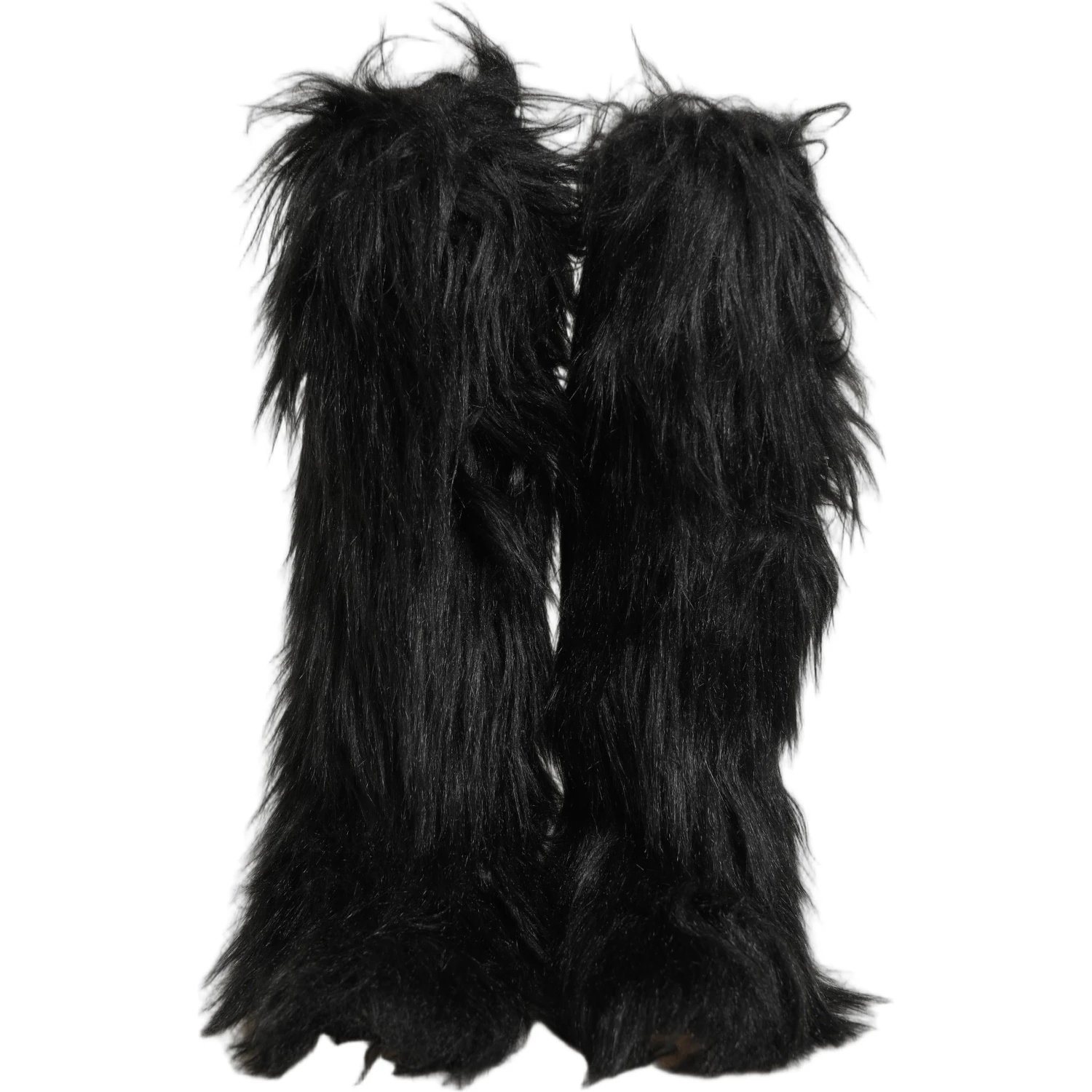 Black Faux Fur Mid Calf Winter Boots Shoes
